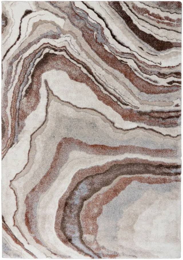 Padiro design laagpolig vloerkleed 80 x 150 cm - terracotta - modern abstract ontwerp - voor vloerverwarming - van polypropyleen, polyester en jute