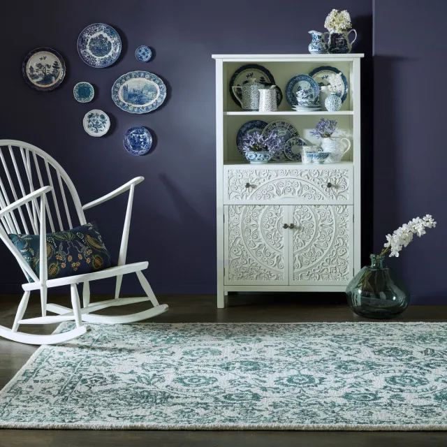 flycarpets Yasmin Vintage Laagpolig - 100% Wol - Vloerkleed - Blauw - 120x170 cm