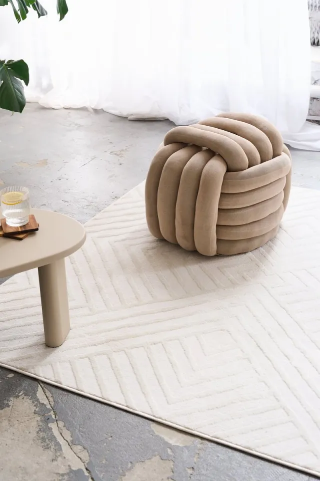 Tapiso Hygge Vierkant Vloerkleed Crème-Wit Modern Laagpolig 3D Geometrisch Kleed Skandi & Boho Design Woonkamer Slaapkamer Salon Tapijt Slijtvast en Easy-Care OEKO-TEX Creme Wit2