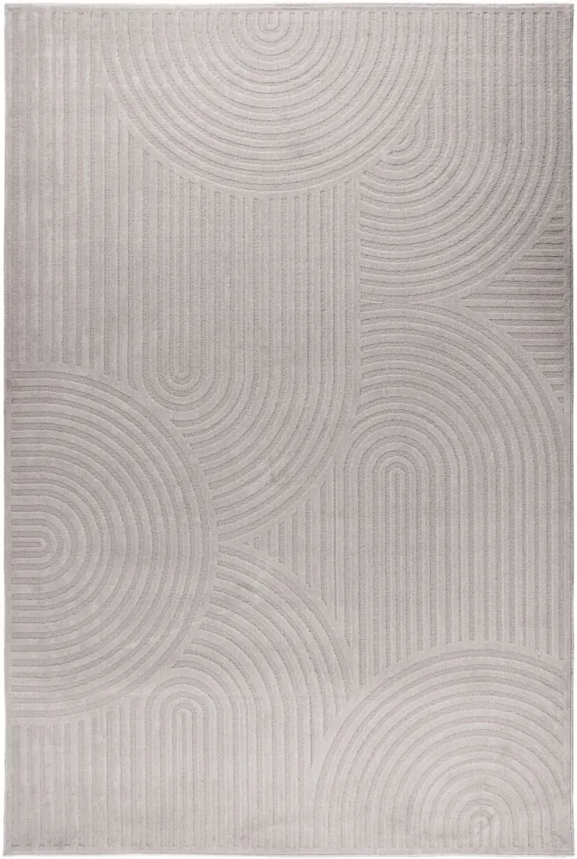 Padiro laagpolig vloerkleed met zachte uitstraling 200 x 290 cm - lichtgrijs - abstract Japandi ontwerp - voor vloerverwarming - van polyester en jute