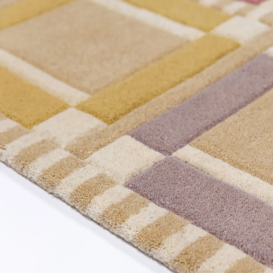Flair Rugs Quadro Checkerboard wollen vloerkleed meerkleurig beige/blauw/groen/rood, foto 4