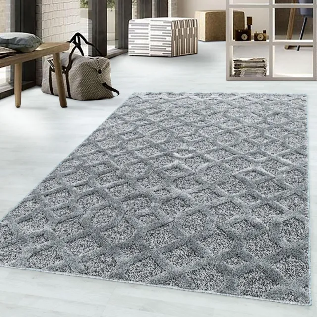 Ayyildiz Hoogpolig vloerkleed, geometrisch patroon, grijs, woonkamerkleed, jute achterkant, afmeting: 120 cm x 170 cm