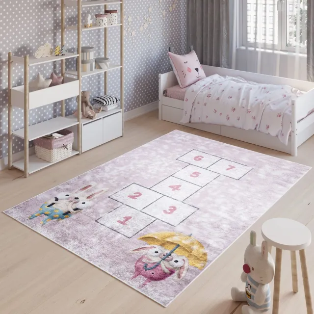 Tapiso Emma Vloerkleed Speeltapijt Roze Kinderkamer Tapijt Roze Oranje