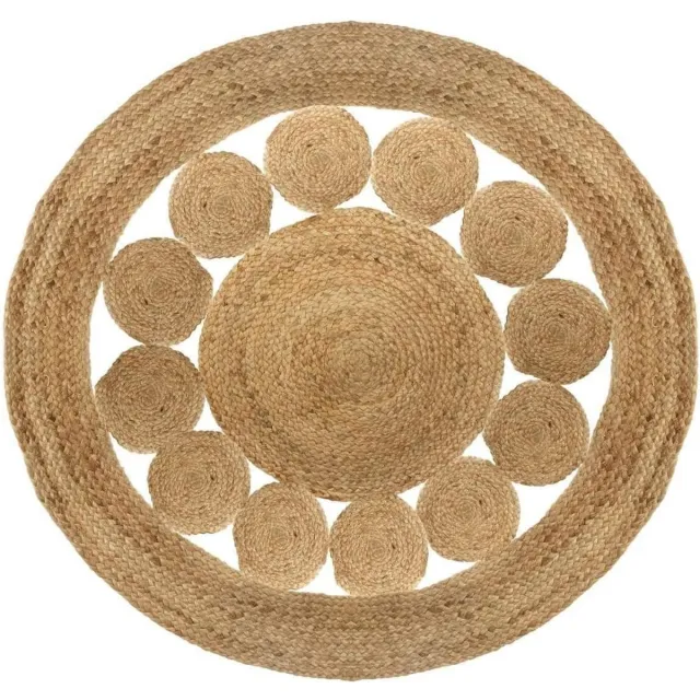 Atmosphera Créateur d'intérieur® Jute Vloerkleed rond 80cm | Klein Rond Vloerkleed Met Patroon | Klein Vloerkleed Beige