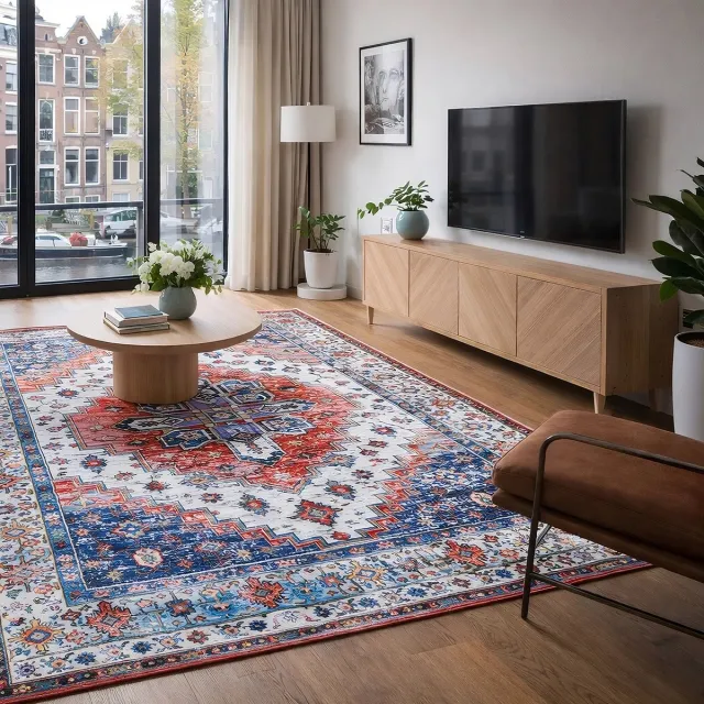 Lavandoux Vloerkleed - Agadir - Blauw en Terracotta - 120 x 180 cm Ivoor