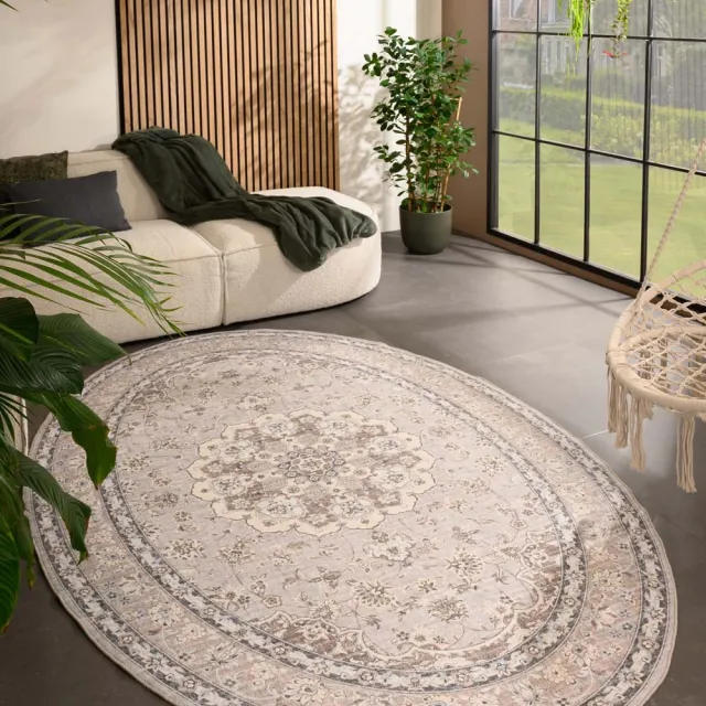 Heritaged Vintage buitenkleed ovaal - Valenca Nova beige/lichtgrijs 160x230