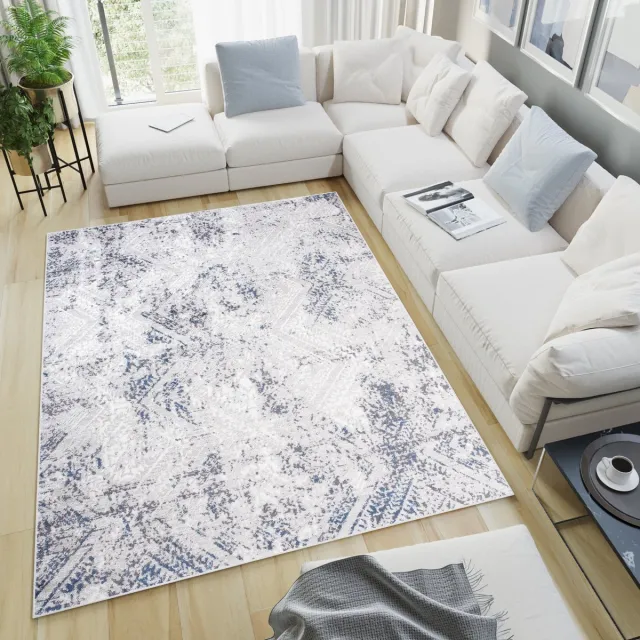 Tapiso Sky Vloerkleed Grijs Blauw Woonkamer Vintage Tapijt Donkerblauw Grijs
