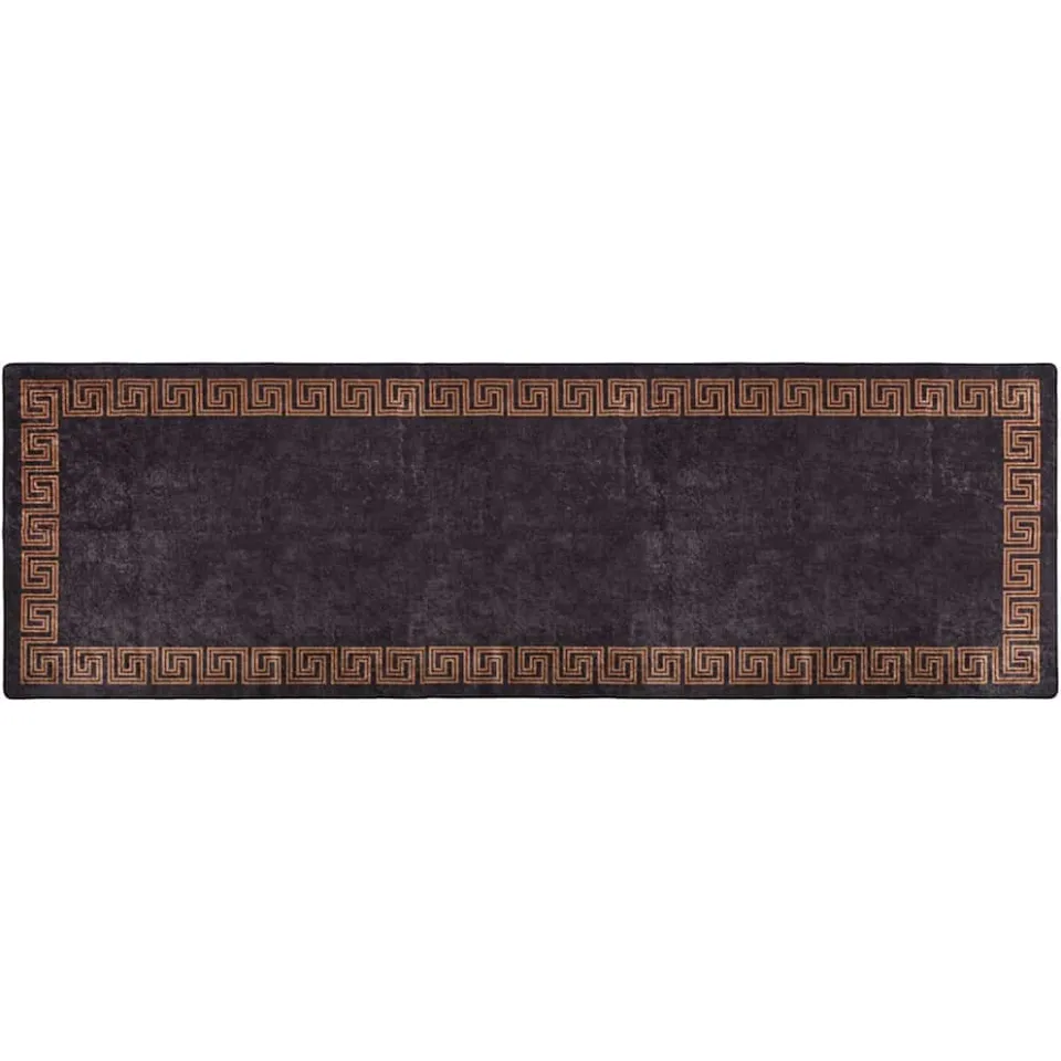 vidaXL Vloerkleed wasbaar 80x300 cm zwart en goudkleurig