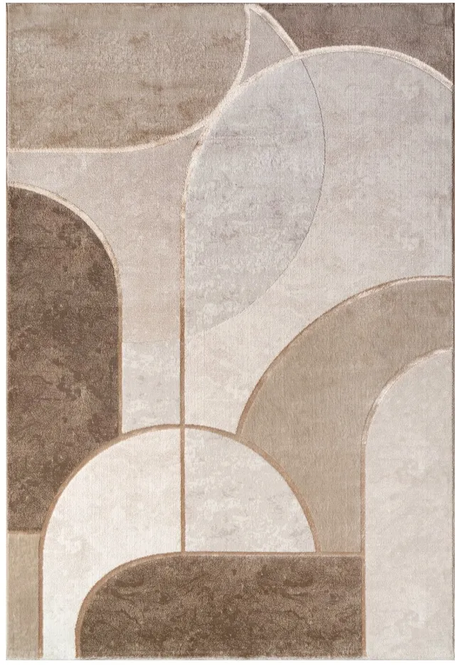 TT Home Laagpolig vloerkleed - Boogmotief - Grijs - 80 x 300 cm natur