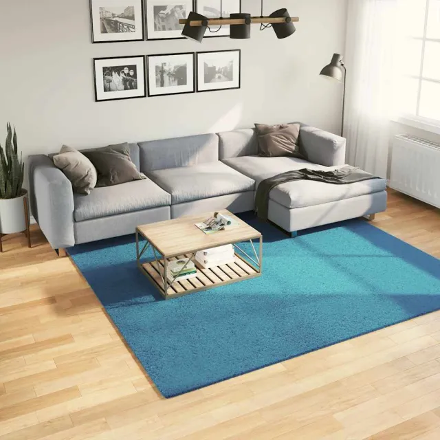 vidaXL Vloerkleed OVIEDO laagpolig 240x240 cm turquoise Blauw