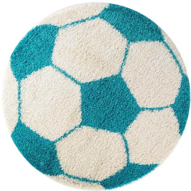 Dutch XXL Rond Kindervloerkleed | Tapijt | Shaggy | Fun | Voetbal | Turquoise