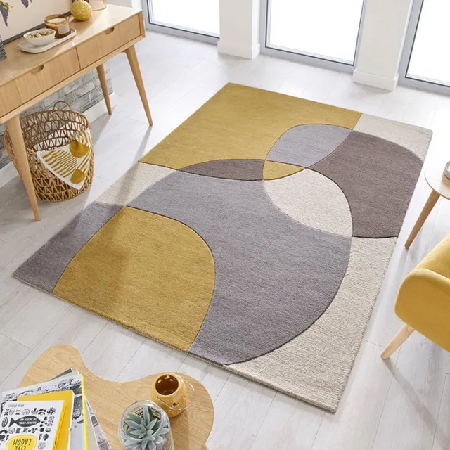 flycarpets Rado Glow Modern 3D Design - 100% Wol Vloerkleed - Okergeel - 120x170 cm