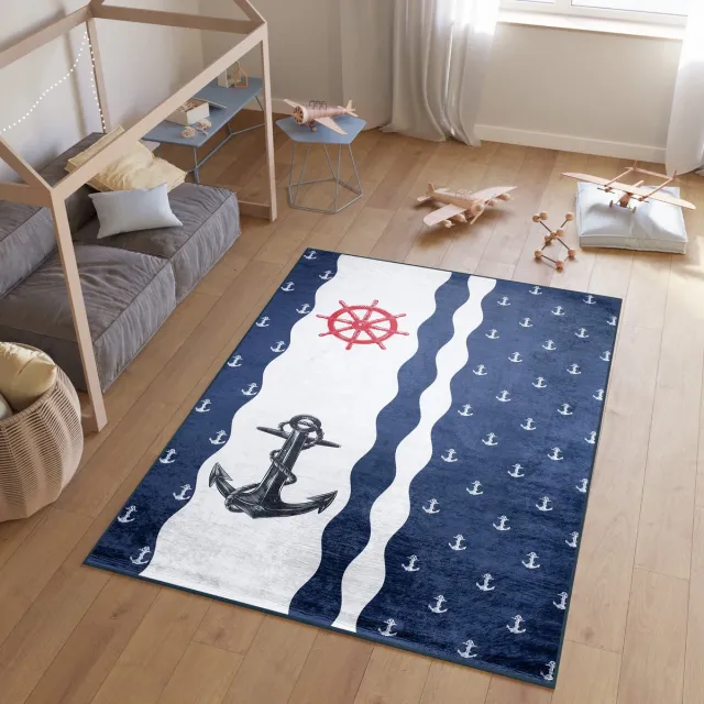Tapiso Emma Vloerkleed Kindertapijt Zee Kinderkamer Baby Kinderen Tapijt Maat- 120x170 Marineblauw Wit