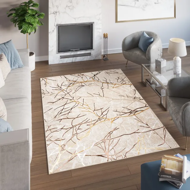 Tapiso Golden Vloerkleed Abstract Beige Goudkleur Modern Tapijt Beige 2