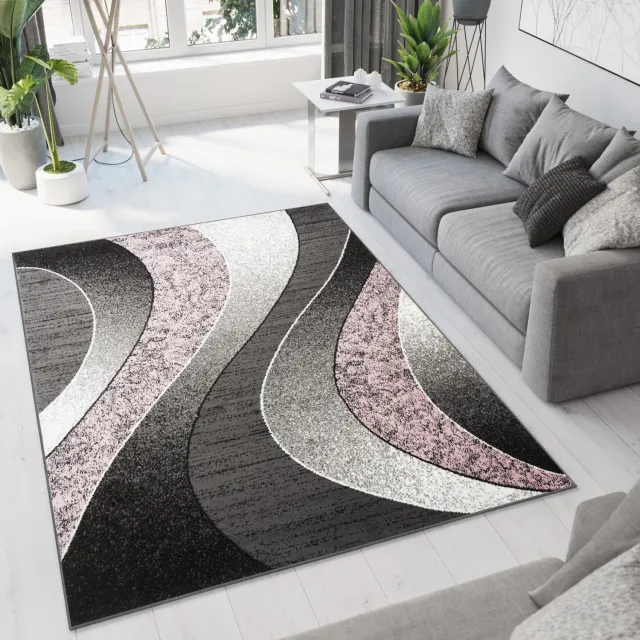 Tapiso Dream Vloerkleed Grijs Roze Modern Golven Woonkamer Tapijt