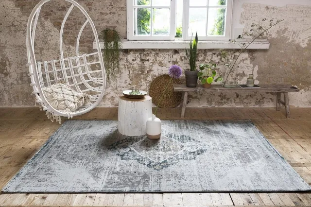 Lifa Living - Vloerkleed - Vintage - Beige/Donkerblauw - Poolhoogte: 5 mm - Oosters - 80 x 150 cm