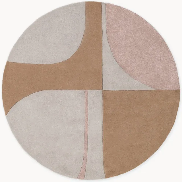 Ted Baker Rond laagpolig wollen vloerkleed Windmill, handgeweven Wit, Kleurrijk