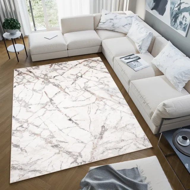 Tapiso Valley Vloerkleed Beige Abstract Tapijten Woonkamer