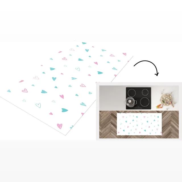 KitchenYeah Keukenloper - Loper keuken - Hartjes - Patronen - Pastel - Keukenloper vinyl Multicolor