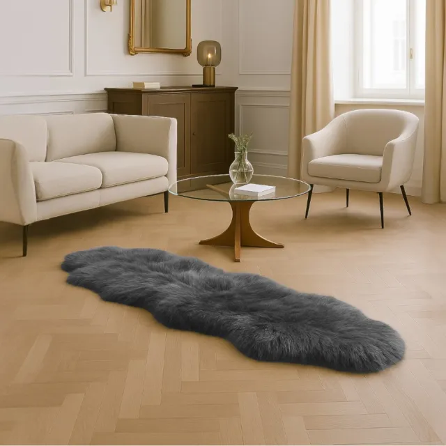 Infinity Leather Echte schapenvacht antracietgrijs dubbel natuurlijk zijdeachtig zacht echt wollen tapijt