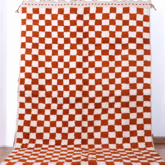 Poufs&Pillows Traditioneel geruit tapijt oranje-wit - 250 x 150 cm - Handgeknoopt vloerkleed, hoogpolig tapijt, geblokt tapijt