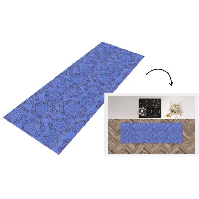 KitchenYeah Keukenloper - Loper keuken - Bloemen - Patronen - Blauw - Keukenloper vinyl Multicolor