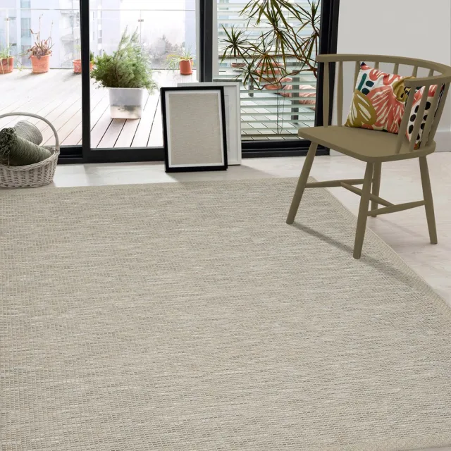 the carpet Calgary - Robuust Vloerkleed, Modern Design, Plat Geweven, Beige, 67 x 180 cm beige met jute look