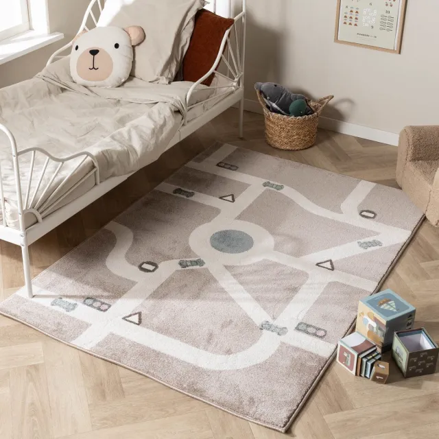 Little Olly Kinderkamer vloerkleed - Bowie Autoweg Taupe - 80x150cm