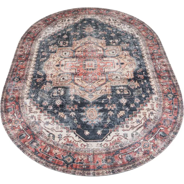 Veer Carpets Vloerkleed Nora Rood - Vintage Design Ovaal Vloerkleed met Klassiek Perzisch Dessin