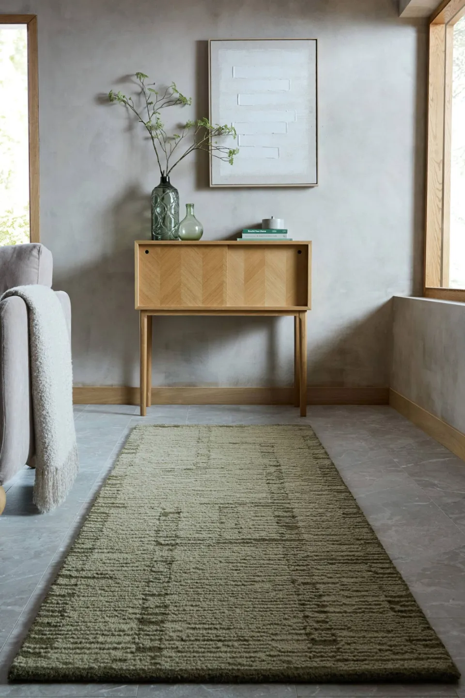 Flair Rugs Harris Modula wollen loper groen, foto 2