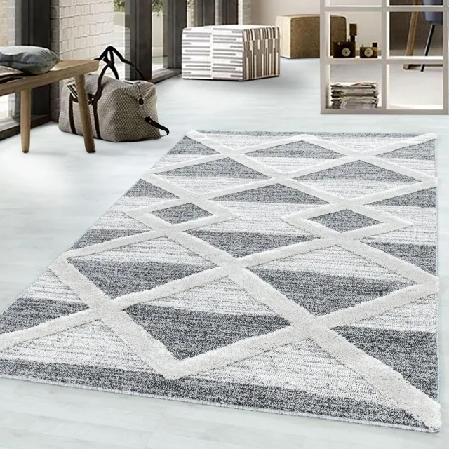 Ayyildiz Hoogpolig vloerkleed, geometrisch patroon, grijs, woonkamerkleed, jute achterkant, afmeting: 140 x 200 cm