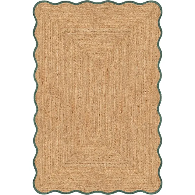 MrCarpet Jute vloerkleed scallop wafelstructuur naturel/groen Mrcarpet
