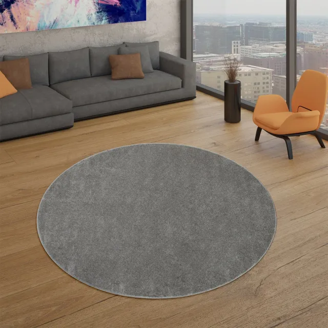 TT Home Woonkamertapijt Kurflor effen design modern en tijdloos 200 x 200 cm Rond 200 x 200 cm Rond grijs