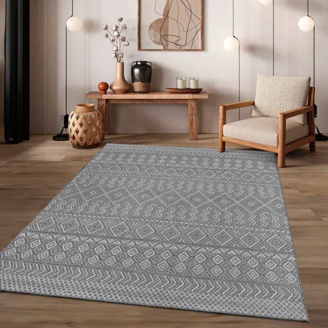 TT Home Binnen- en buitentapijt weerbestendig balkon keuken woonkamer tapijt 80 x 80 cm Rond 80 x 80 cm Rond grijs