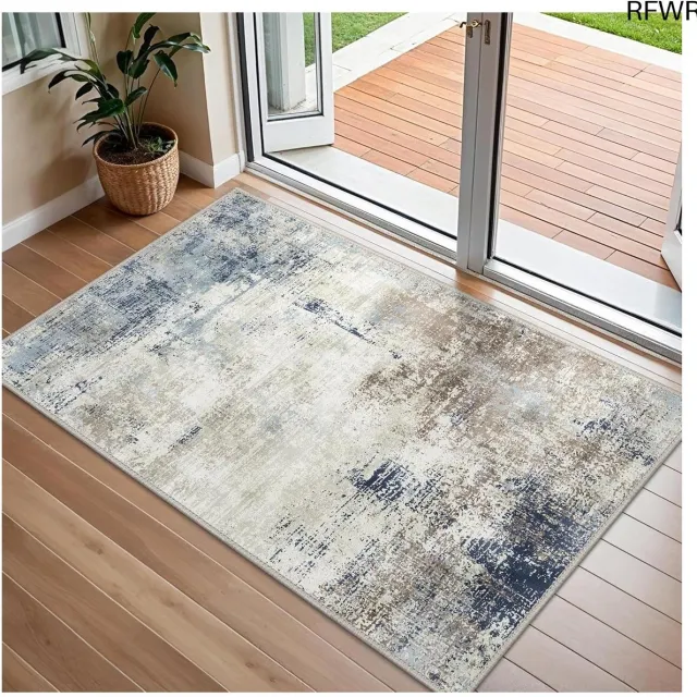 RFWR Korte Stapel Vloerkleed 60x90cm - Antislip Wasbaar Tapijt voor Woonkamer, Slaapkamer en Keuken Blauwe Stilte