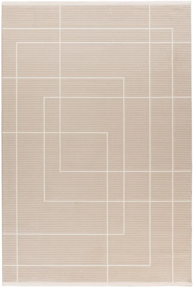 Padiro design laagpolig vloerkleed 80 x 150 cm - lichtbeige - modern geometrisch patroon - voor vloerverwarming - van polypropyleen en katoen