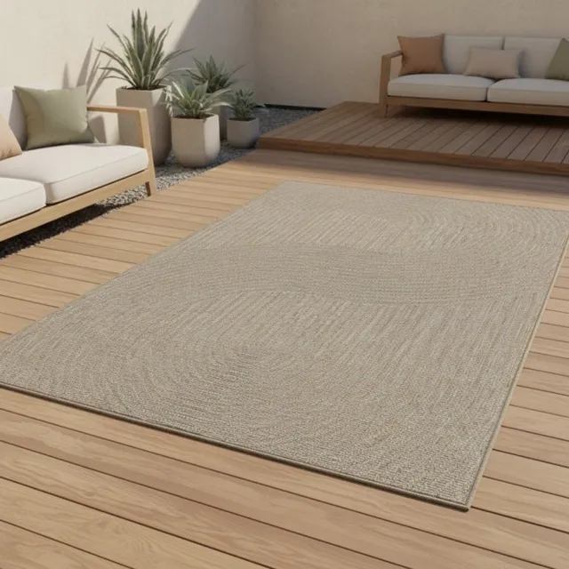 TapisTrend Designer tapijt Beige 80x200 cm Modern vloerkleed met sisal-look en geometrisch gebogen patroon, geschikt voor binnen- en buitengebruik, voor terras