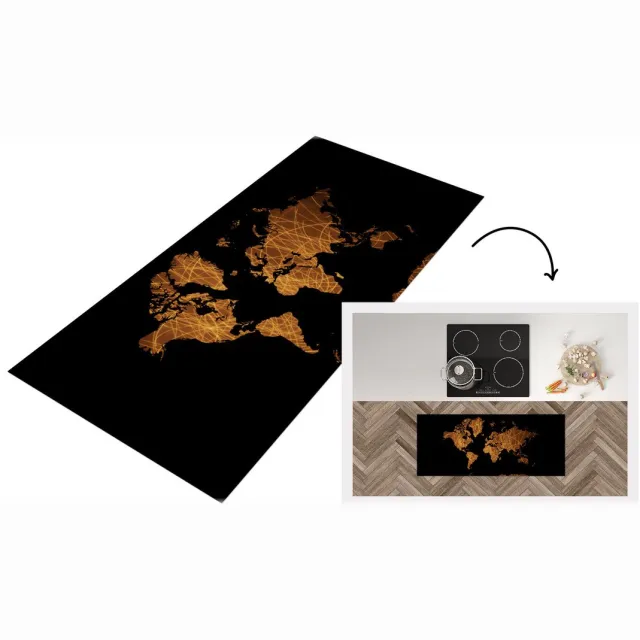 KitchenYeah Keukenloper - Loper keuken - Wereldkaart - Goud - Patroon - Keukenloper vinyl Multicolor