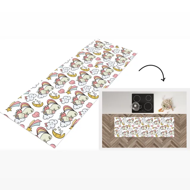 KitchenYeah Keukenloper - Loper keuken - Slapen - Unicorn - Patronen - 150x50 cm - Keukenloper vinyl Multicolor