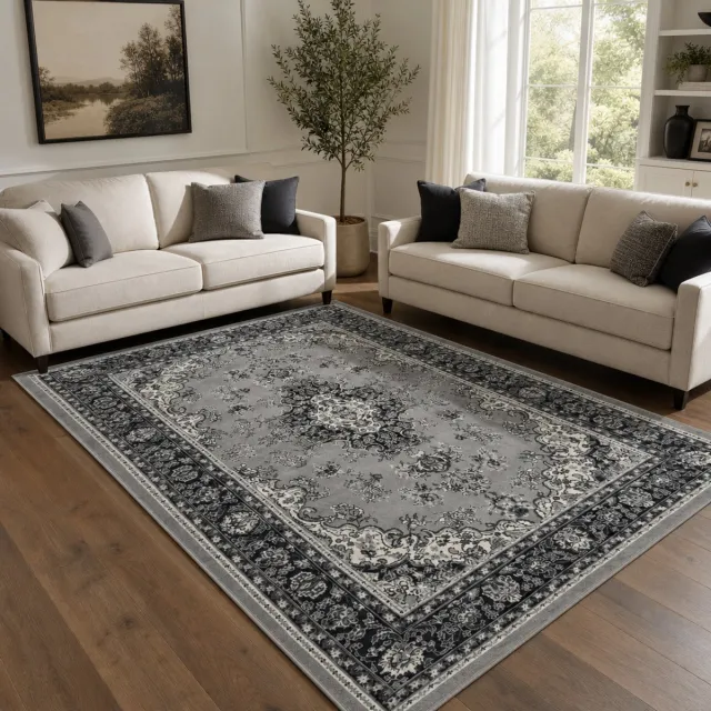 Muratap Nain Klassiek Vintage Oosters Vloerkleed Medaillon Grijs Zilver- 160x230 CM
