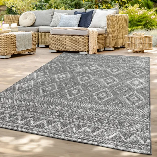 TT Home Binnen- en buitentapijt weerbestendig balkon keuken woonkamer tapijt 200 x 280 cm Rond 200 x 280 cm Rond grijs
