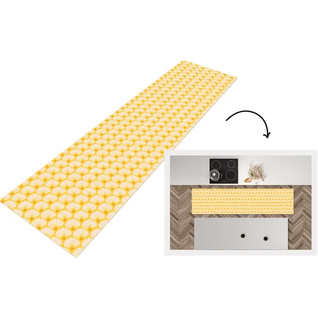 KitchenYeah Keukenloper - Keukenmat vinyl Art Deco - Design - Schelp - Geel - Keukenmatten loper - Keuken vloerkleed tapijt, foto 7