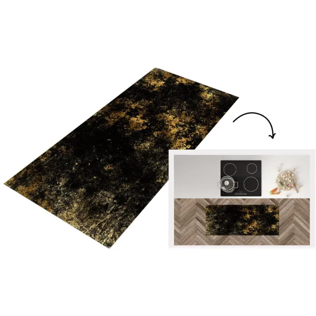 KitchenYeah Keukenloper - Loper keuken - Zwart - Goud - Verf - Keukenloper vinyl Multicolor