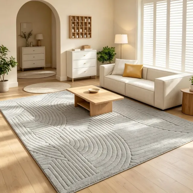 HAUSS SPOLE Vloerkleed Hoogpolig – 230 x 160 cm – Geometrisch Reliëf – Polyester en Katoen – Grijs – voor Woonkamer en Eetkamer – Stabiele Ligging