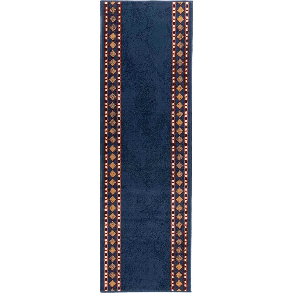 vidaXL Tapijtloper FLORNES Geweven Blauw Diamanten 67 x 450 cm PP 7 mm