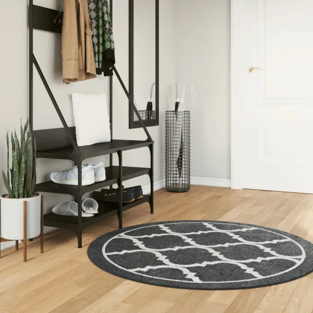 vidaXL Vloerkleed wasbaar Ø 120 cm zwart en wit