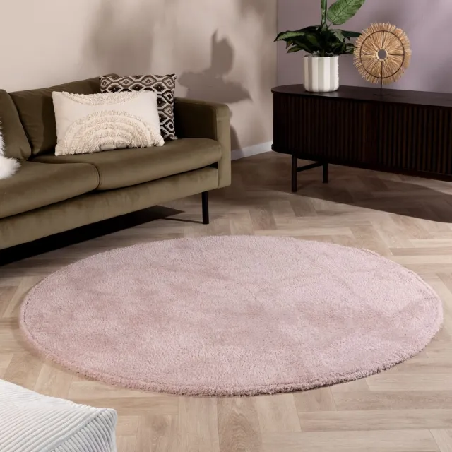 NATURL. Zacht rond vloerkleed - Teddy Roze - Ø 120cm