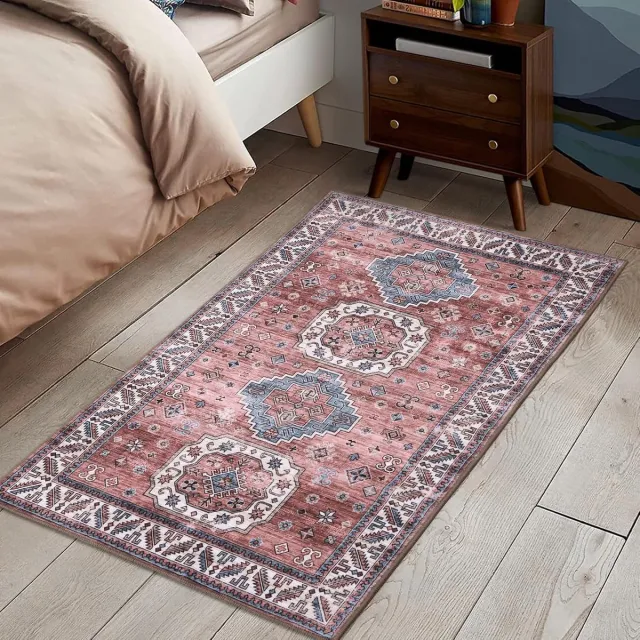 Triumpunpre Vloerkleed Perzisch Etnisch Dessin Kersenbloesemroze 80x150 cm Polyester Wasbaar Opvouwbaar