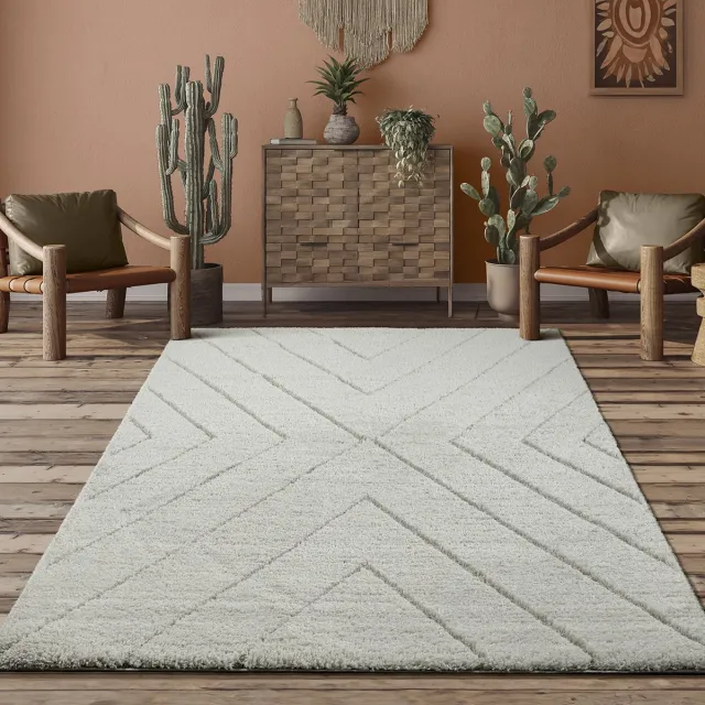 the carpet Bahar Shaggy – Hoogpolig vloerkleed met modern patroon, crème, foto 3