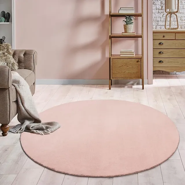 the carpet RELAX – Extra Zacht & Wasbaar Vloerkleed tot 30°C met Antislip Onderzijde – Fluweelachtige Structuur – Voor Slaapkamer of Woonkamer – Roze, rond 120 cm